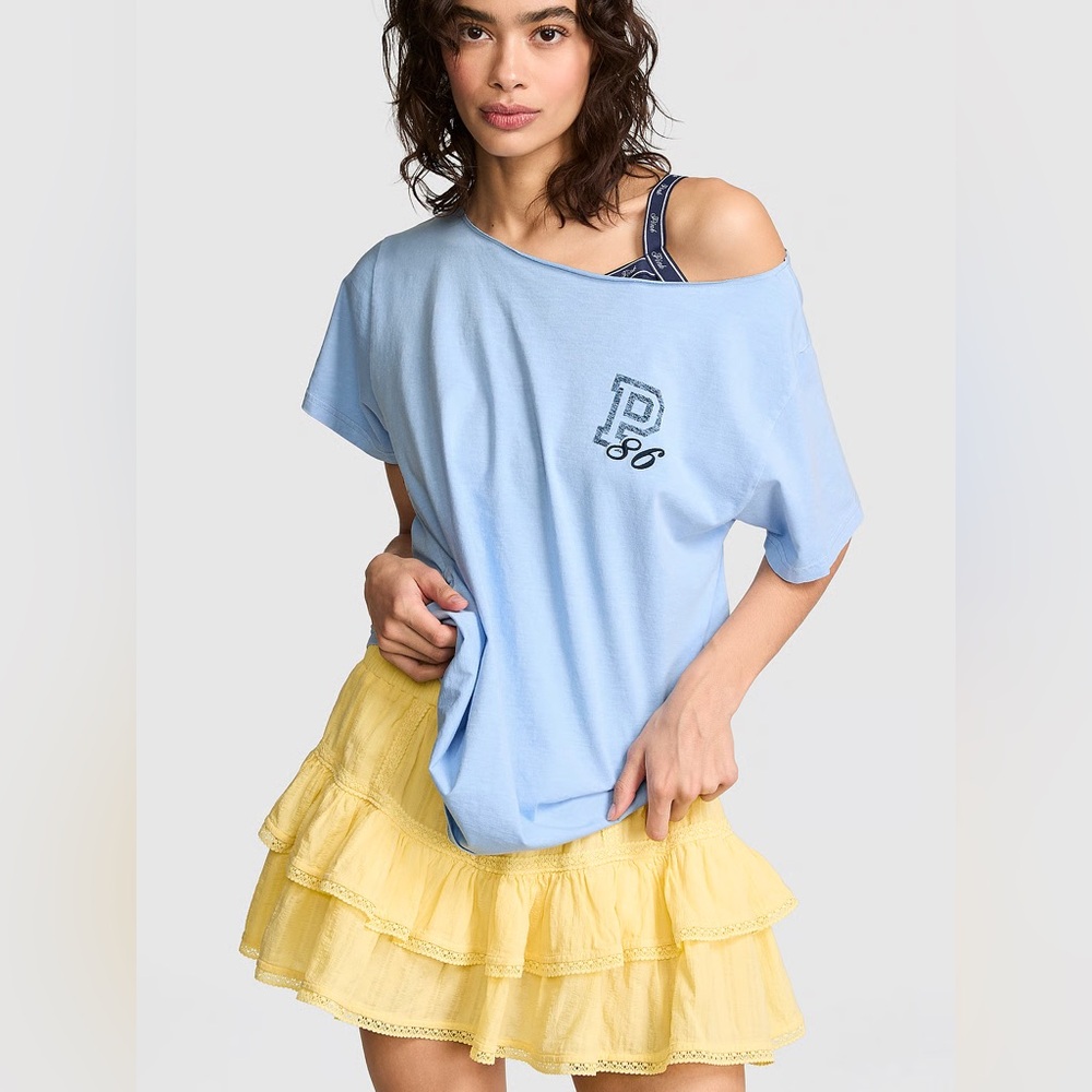 PINK Campus Cotton Off the Shoulder Tee